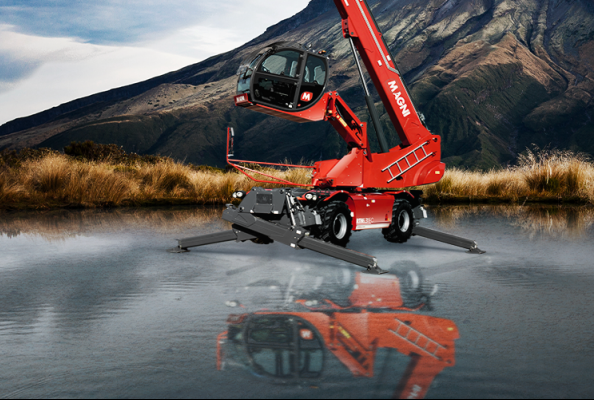 Magni 6.31 telehandler with hydraulic mobile support activated to extend cab