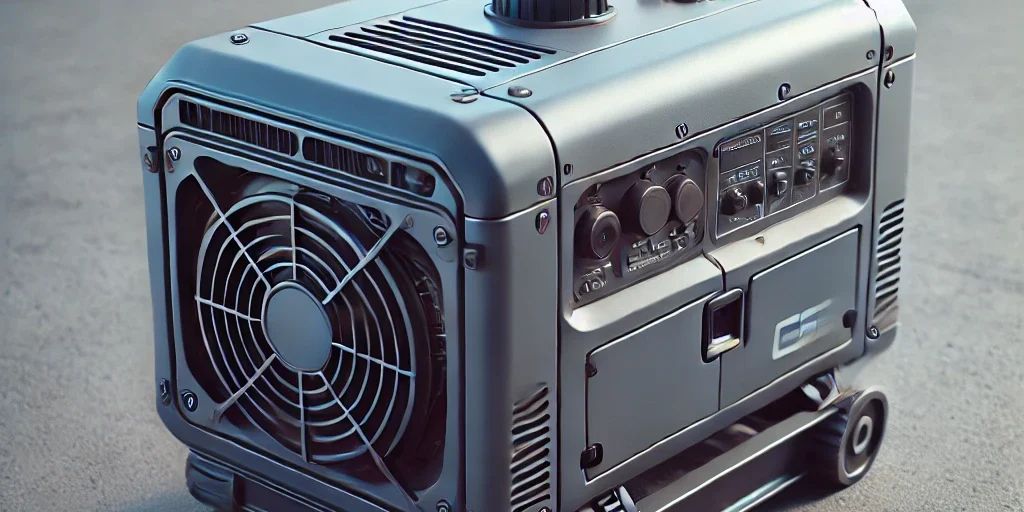 DALL·E 2025-03-14 10.34.05 – A compact, portable power generator commonly seen at events. The image should show a small, lightweight generator with a simple design, featuring a vi generatore corrente