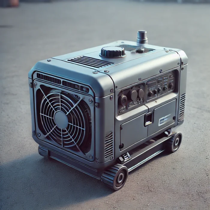 DALL·E 2025-03-14 10.34.05 – A compact, portable power generator commonly seen at events. The image should show a small, lightweight generator with a simple design, featuring a vi stromgenerator
