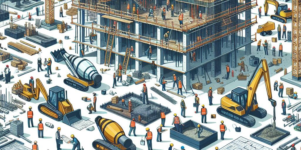 Designer construction machinery on construction site